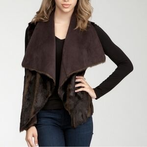 Bebe Reversible Faux Fur Brown Draped Vest Size S